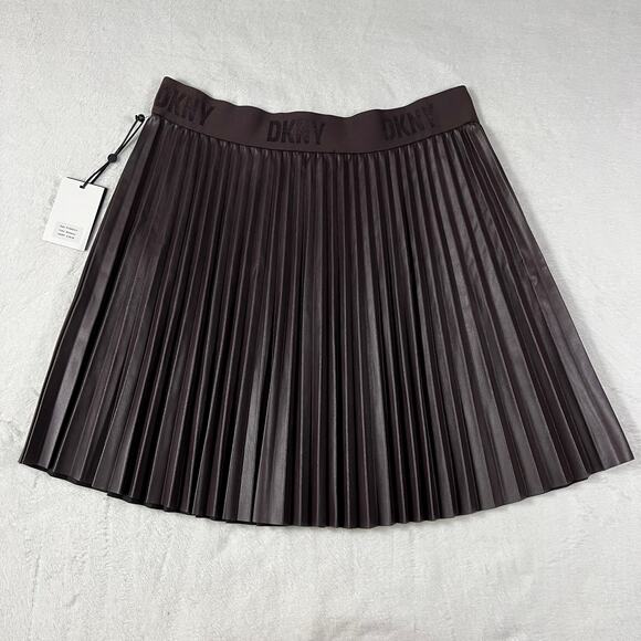 DKNY Women's Bordeaux brown faux leather pleated skirt NWT - Picture 8 of 13
